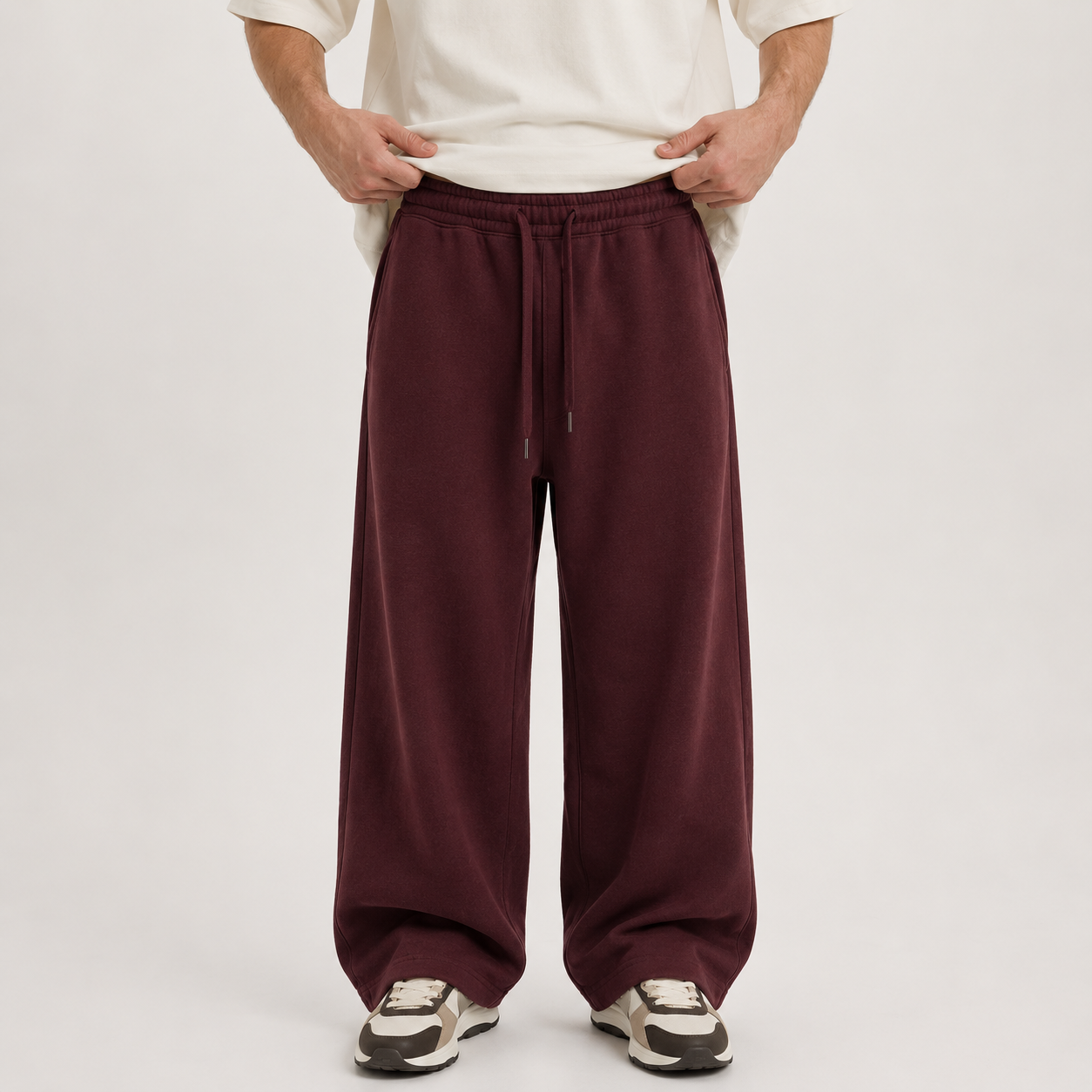 Burgundy Wide Leg Sweatpants